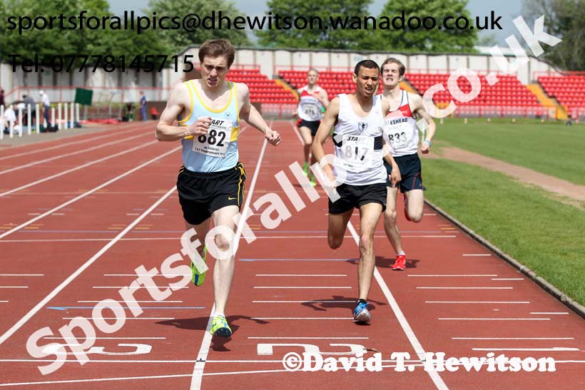 Alan Piggford (New Marske) wins the senior mens 800 metres from Gregory Jayasuriya (Middlesbrough) at the North Eastern Championships, Gateshead International Stadium.  Photos: David T. Hewitson/Sports for All Pics